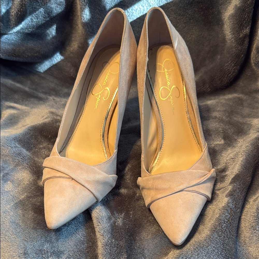 Jessica Simpson Nude Beige Pointed-Toe Suede Heels